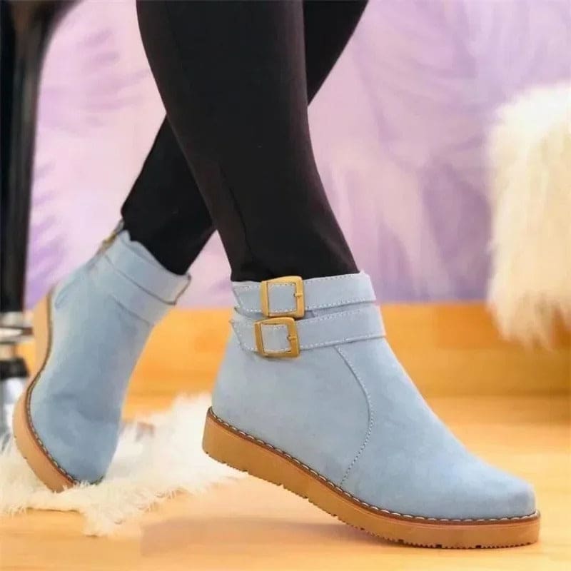 Ava | Women's Ankle Boots with Double Buckle Detail and Flat Sole