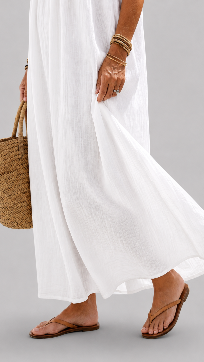 Women’s Flowing Maxi Dress with Thin Straps, Scoop Neck and Relaxed Fit